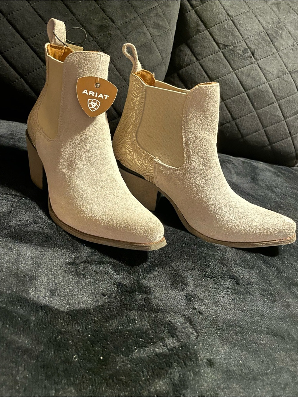 Ariat craftsmanship really detailed Women's Suede Western Ankle Boots in Beige